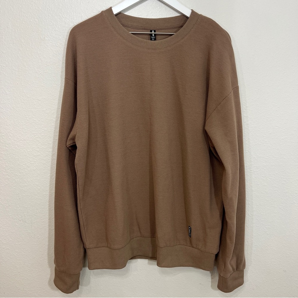 Comfrt Waffle Knit Crewneck Sweatshirt Tan Brown Oversized Men’s XL - Picture 1 of 6